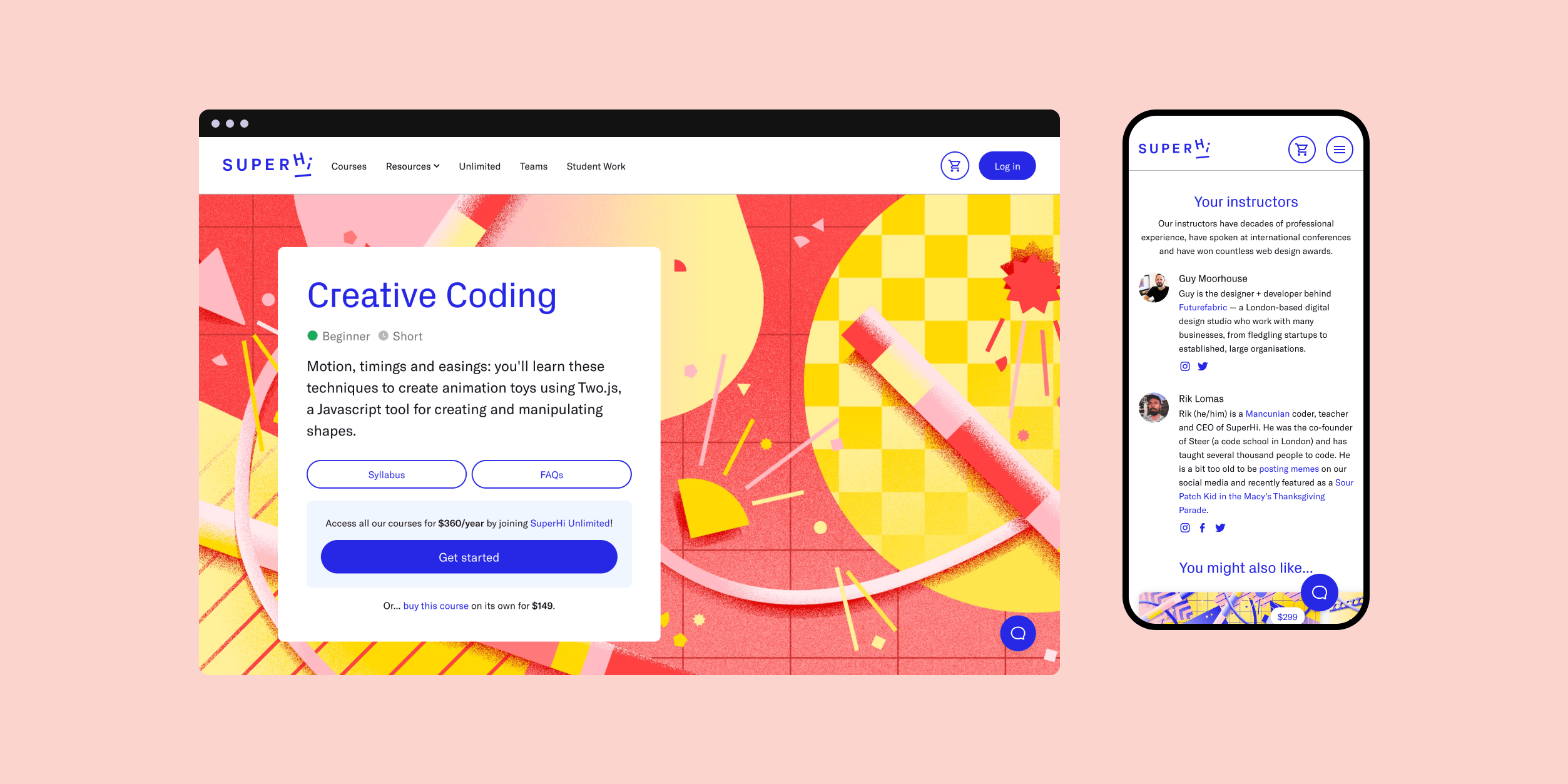 Screenshots of the SuperHi Creative Coding course